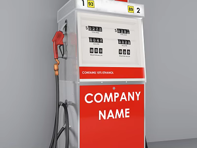 Public Facility Gas Pump With Company Name Fuel Nozzle And Digital 3d model