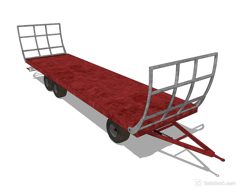 Red Flatbed Utility Trailer With Metal Frame Rails And Transport Wheels 3d model 