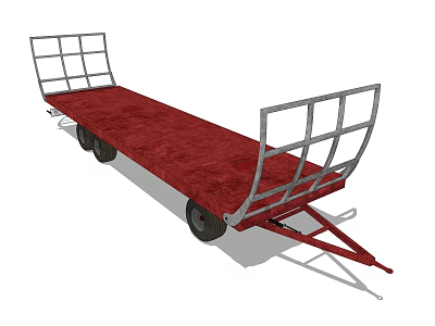 Red Flatbed Utility Trailer With Metal Frame Rails And Transport Wheels 3d model