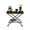 Commercial Metal Serving Trolley With Wine Bottles Glasses Candles And Magazines