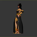 Fantasy Female Character In Traditional Costume With Golden Red Details And Elegant Pose