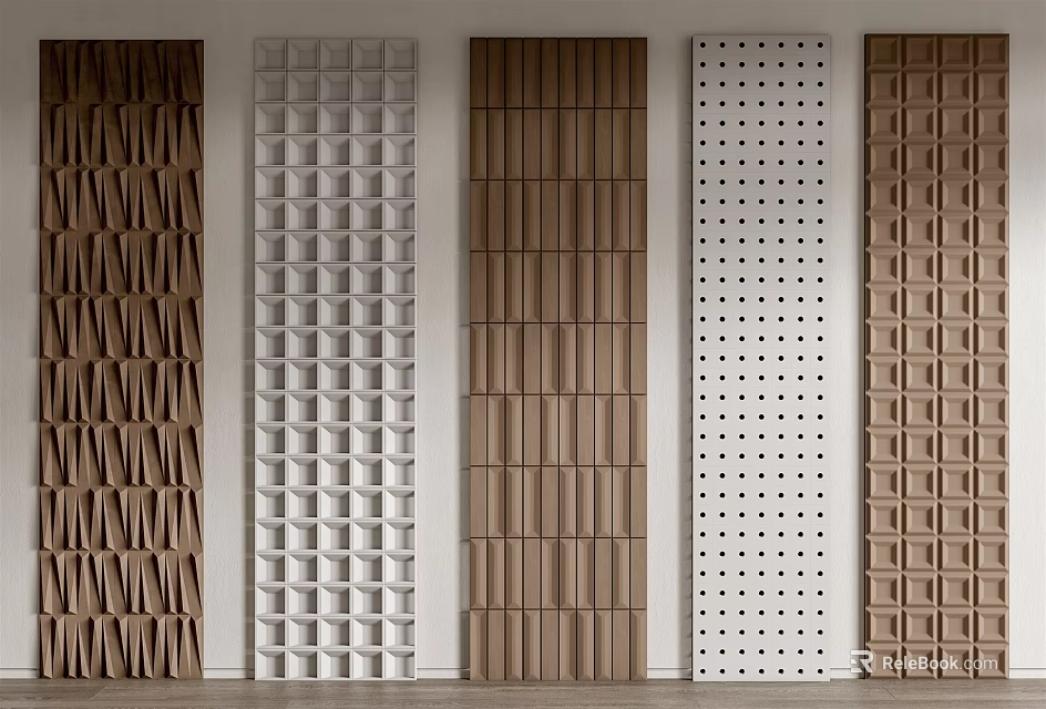 Modern Wall Panel Designs With Wooden Textures Geometric Patterns And Perforated Details 3d model 