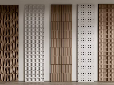 Modern Wall Panel Designs With Wooden Textures Geometric Patterns And Perforated Details 3d model