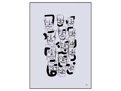 Abstract Black And White Artwork With Multiple Abstract Faces Lines And Shapes 3d model