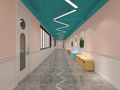 Modern corridor dance training corridor 3d model