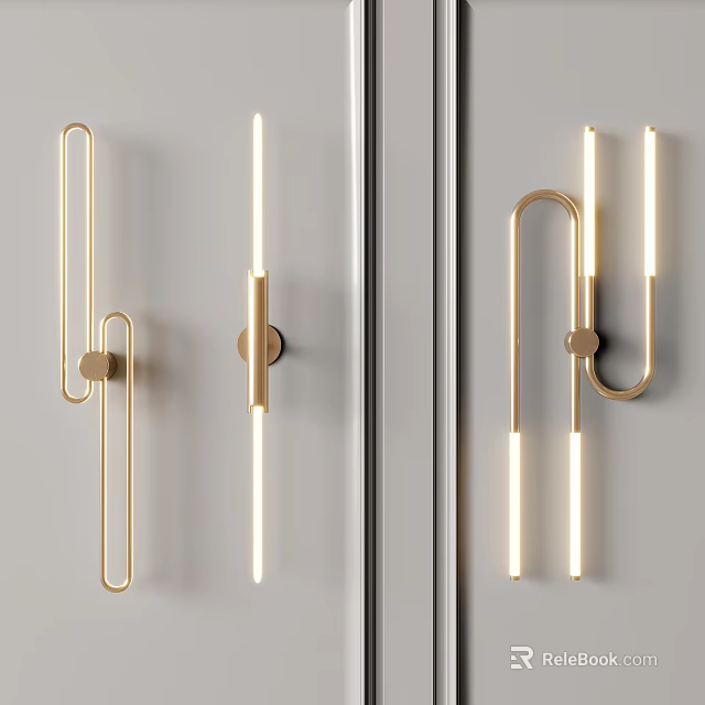 Modern Wall Lamps With Sleek Brass Lines And Soft LED Lighting Design 3d model 
