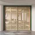 Modern Wooden Double Doors With Glass Panels And Green Frame