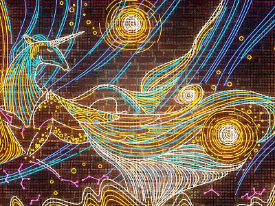 Artistic Decorative Light With Colorful Lines Circular Patterns And Phoenix Shape On Dark Background 3d model