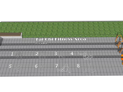 Fat Oil Fitness Area With Numbered Stations Grid Floor And Grass Area 3d model