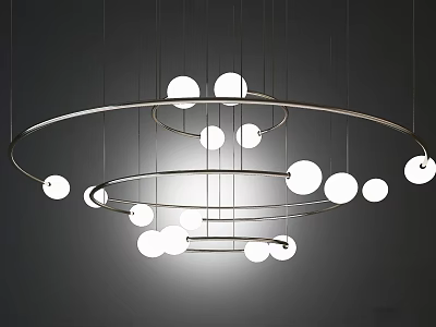 Modern Circular Chandelier with White Spherical Bulbs and Hanging Multiple Rings 3d model