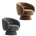 Modern Stylish Accent Chair in Brown and Gray with Round Base and Plush Fabric
