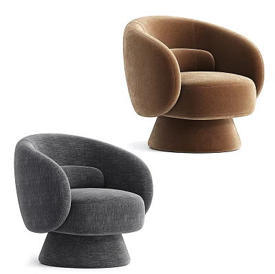 Modern Stylish Accent Chair in Brown and Gray with Round Base and Plush Fabric 3d model