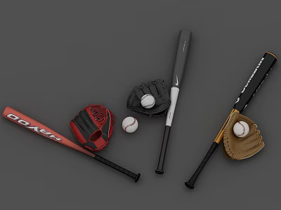 Professional Baseball Sports Equipment With Easton Bats Leather Gloves And White Baseballs 3d model