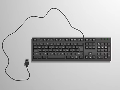 Black Wired Computer Keyboard With Full Size Layout And USB Connector 3d model