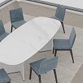 Modern Oval Dining Table With Marble Top And Gray Upholstered Chairs 3d model