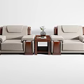 Modern Light Colored Two Single Sofas with Wooden Armrests Side Table Vase and Books 3d model