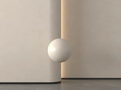 Sleek Modern Interior With Suspended White Sphere Component Against Beige Wall And Gray Floor 3d model