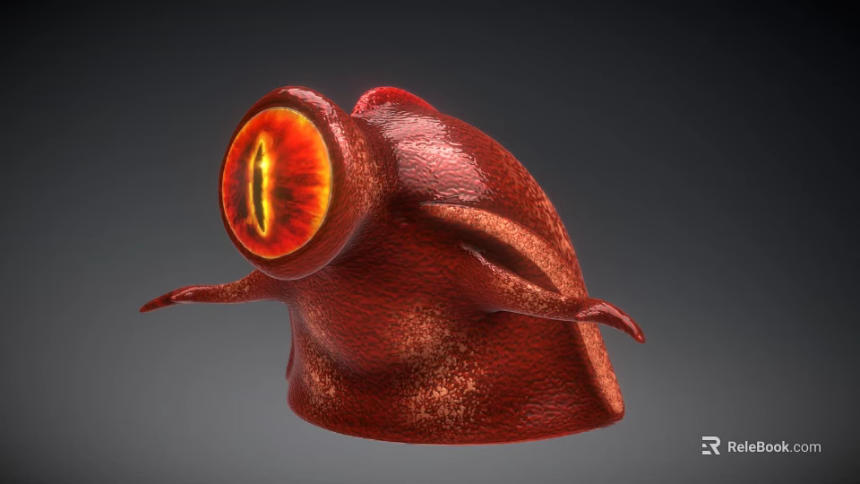 Red Fantasy Creature 3D Model With Glowing Eye And Sculpted Features 3d model