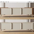 Modern Two Tone TV Stand With Beige Brown Panels Storage Compartments And Metal Legs