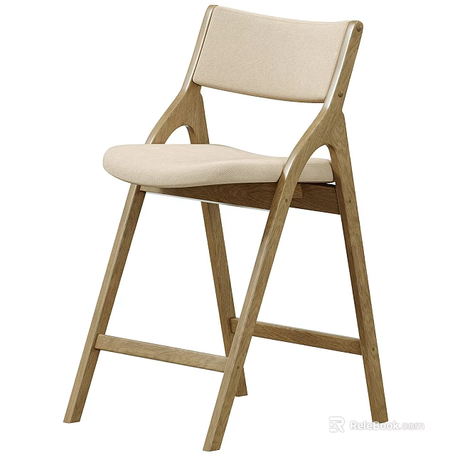 Modern Wooden Bar Stool With Beige Upholstered Seat And Backrest Design 3d model 