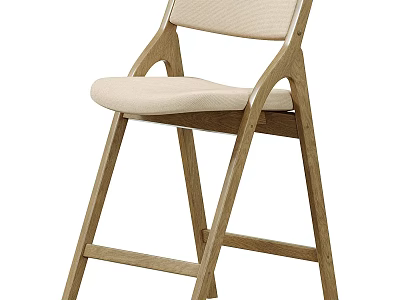 Modern Wooden Bar Stool With Beige Upholstered Seat And Backrest Design 3d model