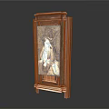 Wooden Carved Panel Cabinet with Intricate Relief Design and Leg Frame Support