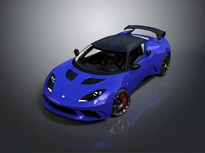 Blue Sports Car Featuring Black Roof Rear Spoiler Sleek Design And Shiny Wheels 3d model
