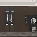 Modern Wardrobe With Glass Doors Hanging Clothes Drawers Storage Boxes And Dressing Table Mirror