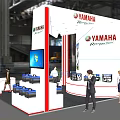YAMAHA Exhibition Booth With White Red Design Vehicle Displays And Reception Counter