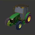 Green Tractor With Gray Cab Brown Roof Black Tires And Yellow Rims