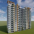 Modern High Rise Residential Building With Multiple Windows Balconies And Roof Structures 3d model