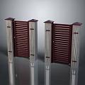 Modern Wooden And Steel Double Gates With Decorative Pillars And Top Canopies