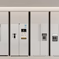 Four White Modern Refrigerators With Ice Water Dispensers In Side By Side Design
