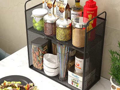Black Metal Multi Layer Kitchen Storage Rack for Countertop Jars Bowls and Spices 3d model