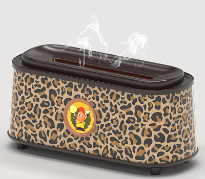 Smart Machine Leopard Print Tissue Box With Smoke And Circular Cartoon Badge 3d model