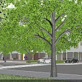 Modern Multi Storey Office Building Exterior With LED Lighting Large Windows And Parking Area