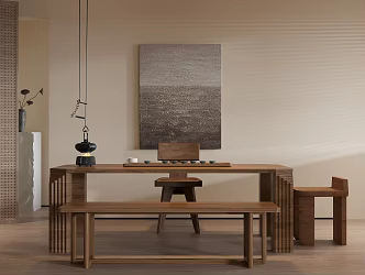 Wind Tea Table and Chair Solid Wood Tea Table Solid Wood Single Chair Solid Wood Bench Warm Tea Stove Teapot Teacup Pot Decoration 3d model