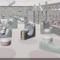 Bright Kindergarten Interior With Curved Seats Round Cushions And Colorful Bookshelves