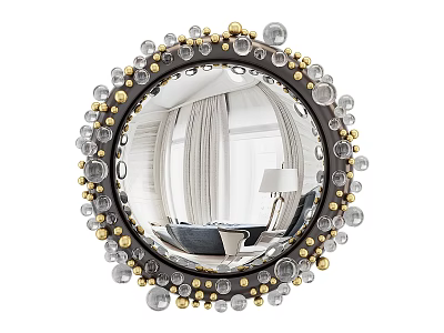 Round Decorative Mirror With Ornate Gold Silver Frame And Interior Reflection 3d model