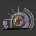 Futuristic Sci Fi Mechanical Device With Glowing Orange Core Spiral Metallic Structure And Stone Base 3d model