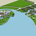 Waterfront Resort Architecture Complex With Green Spaces Paths And Surrounding Water