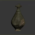 Ancient Worn Carved Ceramic Jug With Handle And Textured Surface Details