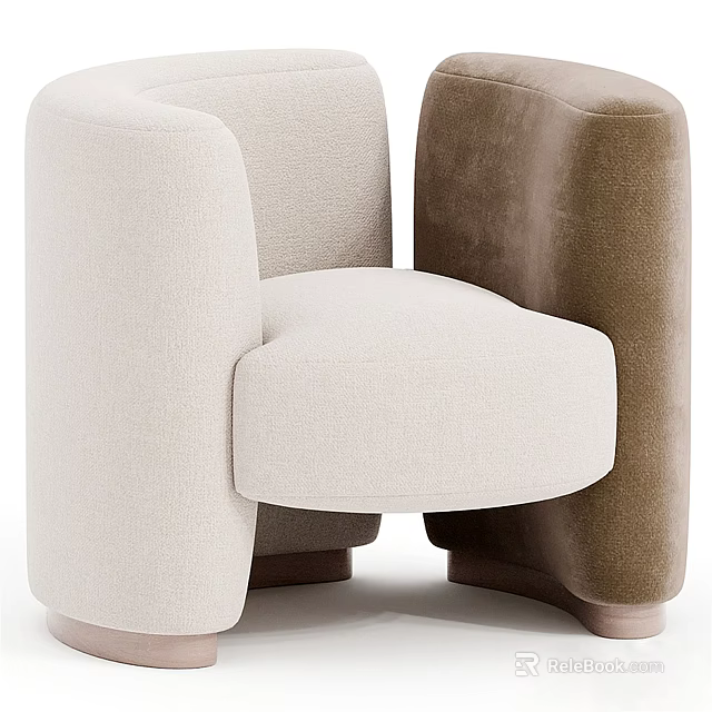 Elegant Modern Single Sofa With Beige Brown Two Tone Curved Armrest And Upholstered Seat Cushion 3d model 