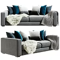 Modern Sectional Sofa With Blue Grey Pillows And Furry Knit Throws 3d model