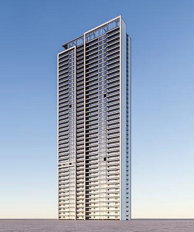 Modern High Rise Building Exterior With Glass Windows And Balconies Design 3d model