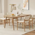 Cozy Wooden Dining Table Set With Four Chairs Fruit Bowl Vase And Book