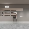 Modern Boutique Store Interior Design With White Display Tables Shelves Green Plants And Terrazzo Floor