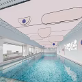 Modern Indoor Swimming Pool With Circular Ceiling Decor And Wall Lighting 3d model