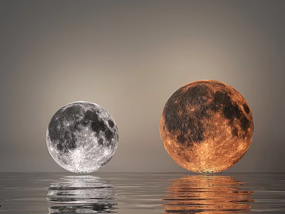 Gray White And Orange Red Moon Shaped Floor Lamp With Water Surface Reflection Design 3d model