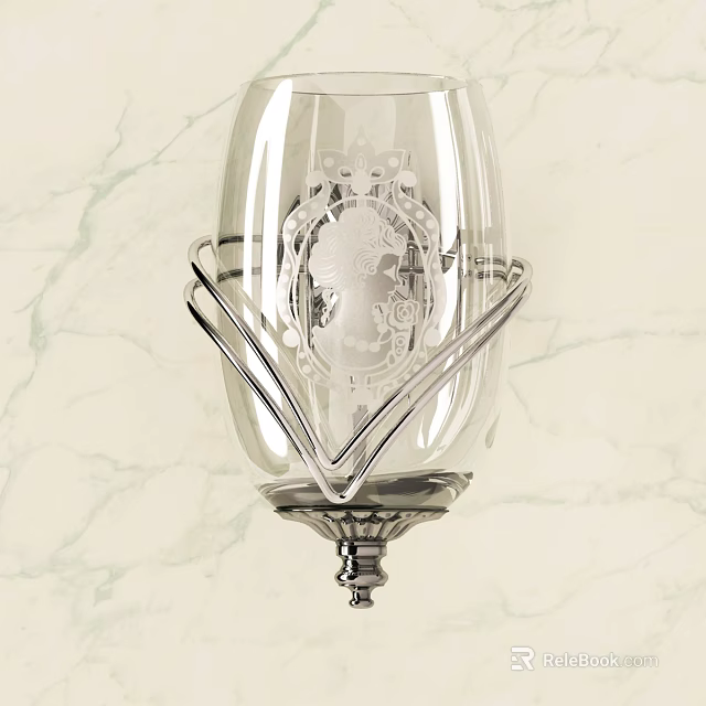 Elegant Glass Shade Wall Lamp With Carved Pattern Silver Metal Bracket On Marble Backdrop 3d model 
